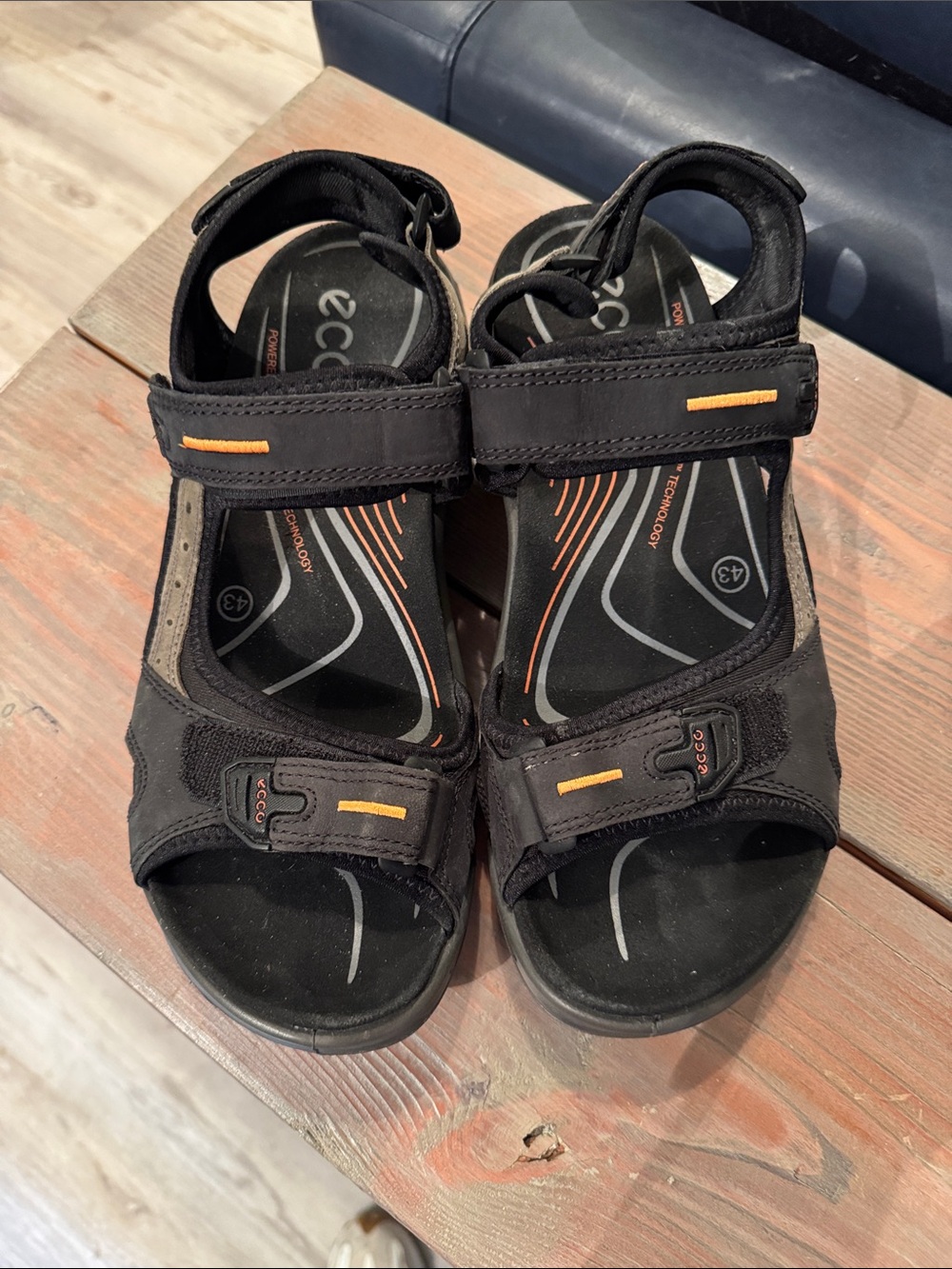 Ecco Mens Black Sandals with Orange Accents size 43